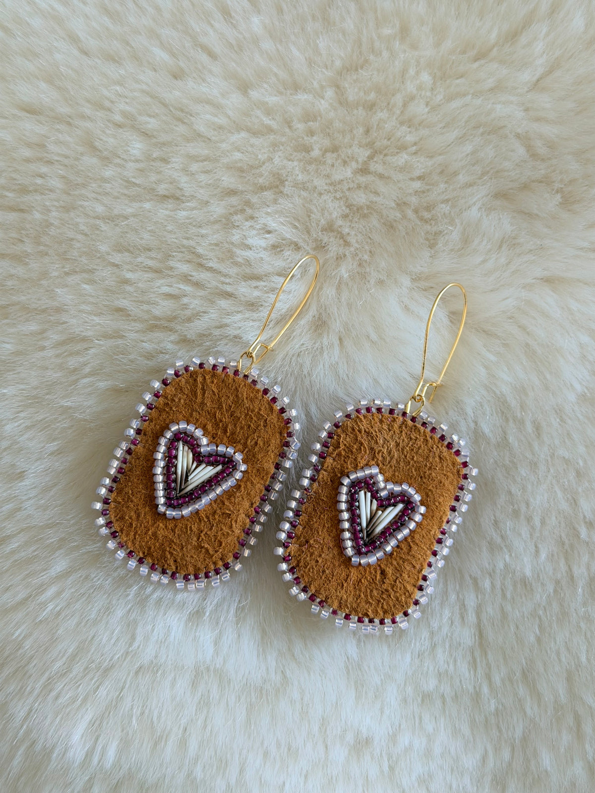 Quill Hearts on Moose Hide